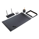 Classic Black Leather 5pc Desk Set, Gold Accent
